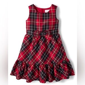 Girls Plaid Satin Christmas Dress